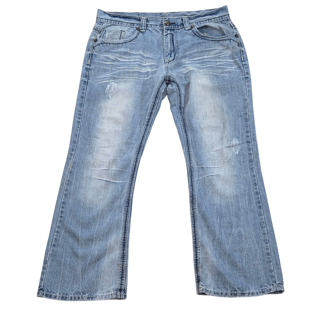 Axe & Crown Mens Boot‎ Fit Light Wash Distressed Denim Jeans W36 L30
